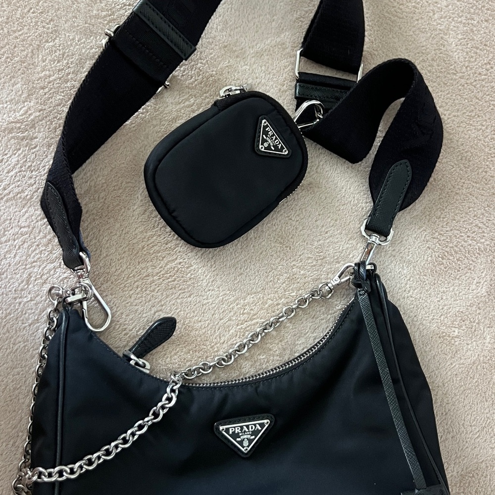 Prada Black Nylon Chain Shoulder Bag